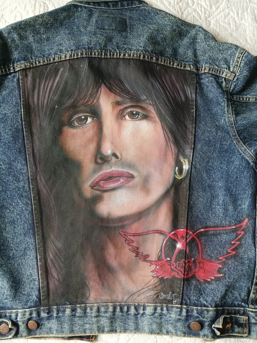 ☆Customized Vintage Levi's Distressed Blue Denim Aerosmith Jacket With Patches♤ - Picture 2 of 8